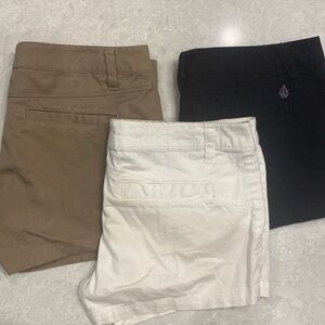 Volcom Shorts - 3 pairs black, white, tan/khaki - Sz 3